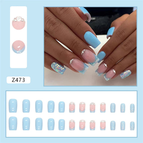 Glitter French Tip Nails - 24Pcs