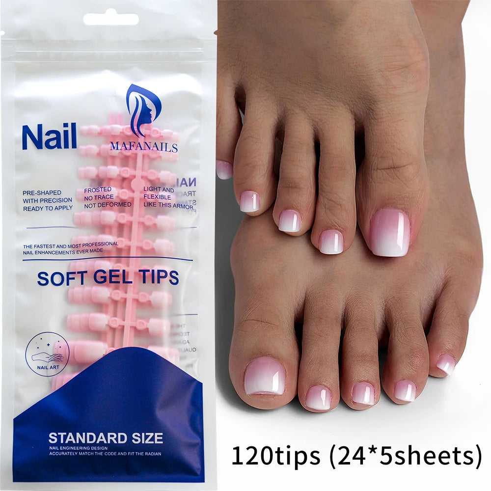 Pink French Soft Gel Press On Toenails White - 120pcs