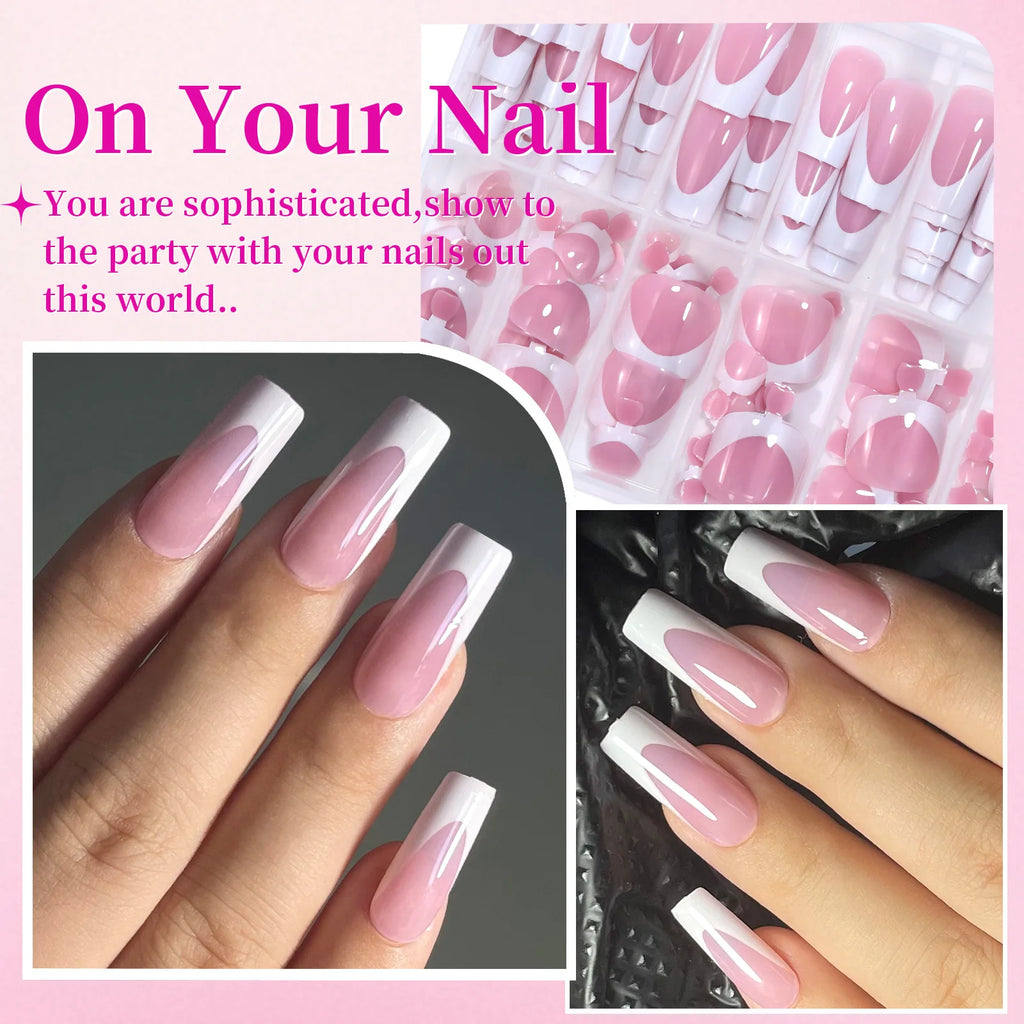 White French Tip False Nail and Toenail Matching Set - 144pcs