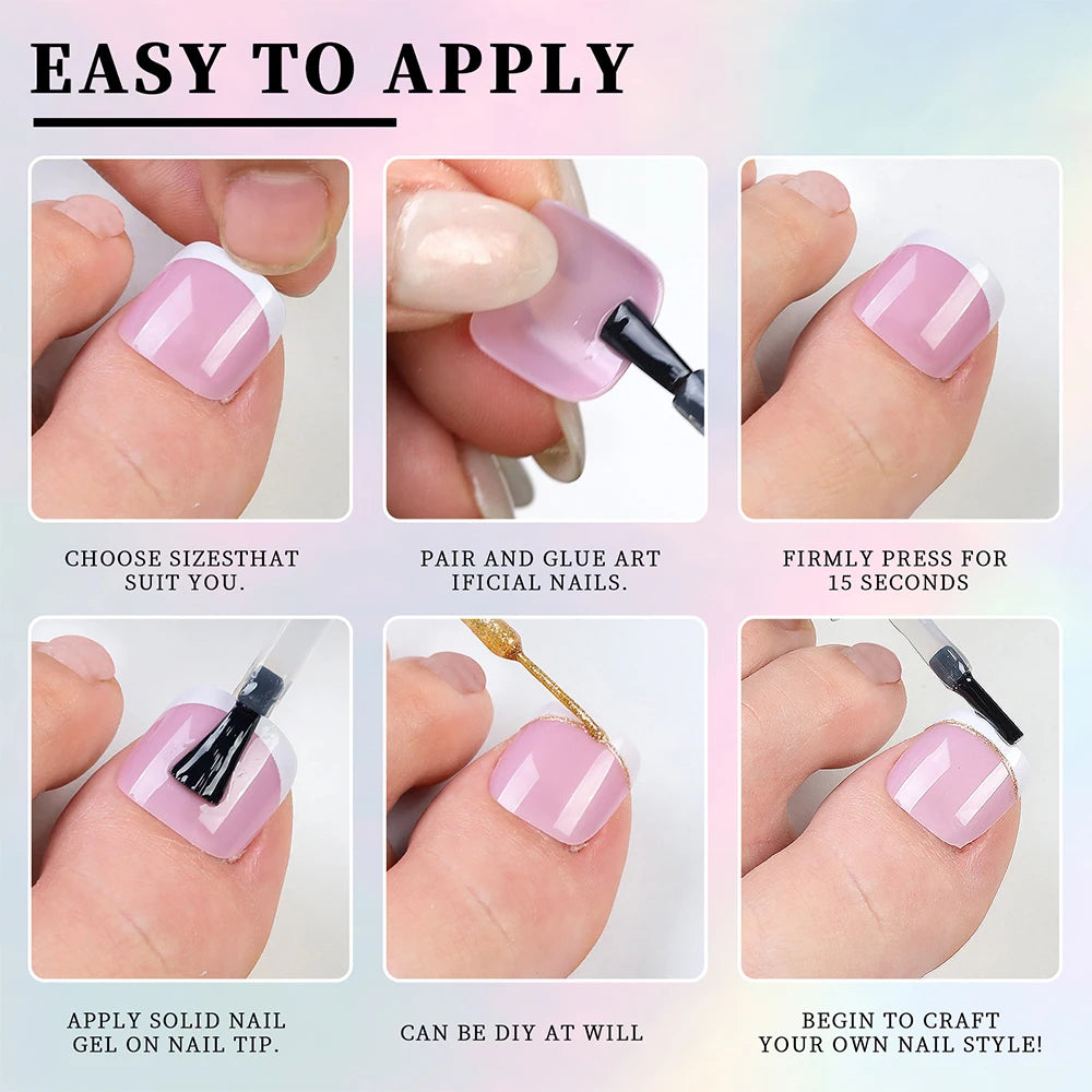 Pink French Soft Gel Press On Toenails White - 120pcs